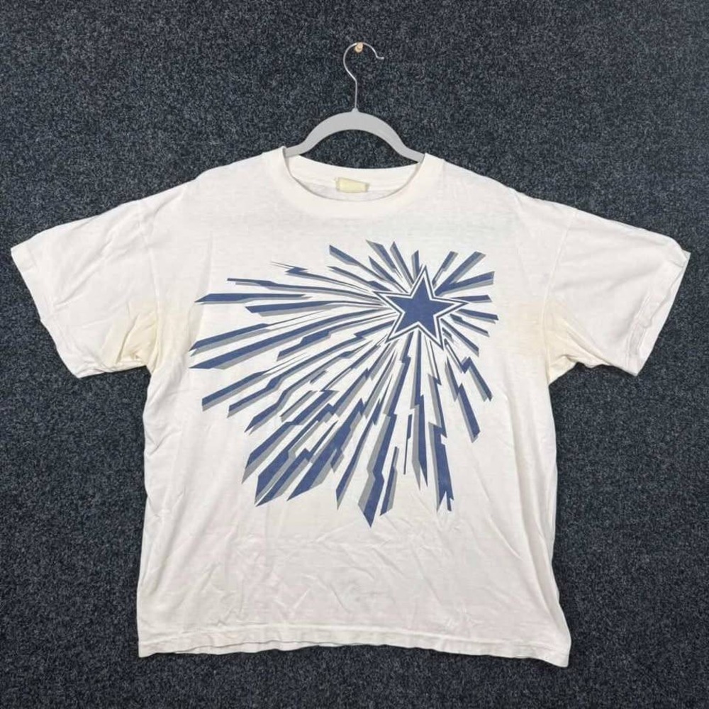 Vintage Dallas Cowboys T Shirt XL St Evans White Blue Star Lightning Boxy 90s